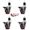 Service Caster 3.5'' Red Poly Swivel 1-7/8'' Expanding Stem Caster Set with Brake, 4PK SCC-EX20S3514-PPUB-RED-PLB-178-4 - alternate 2